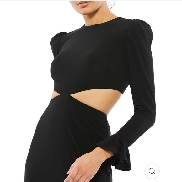 NWT Mac Duggal LONG SLEEVE PUFF SHOULDER CUT OUT GOWN in Black size 6 - Picture 2 of 7